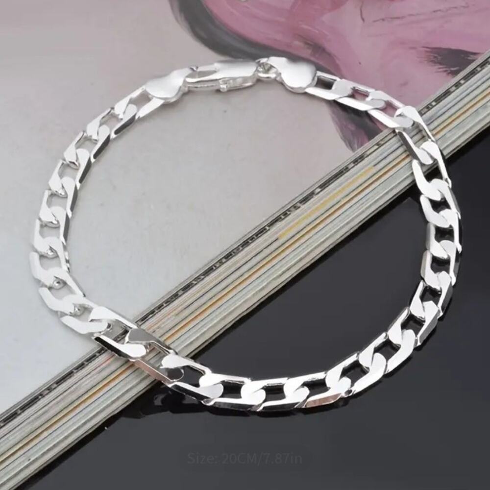Sterling Silver 925 Cuban 6mm Chain Men's Fashion Bracelet Birthday Gift - NEW!